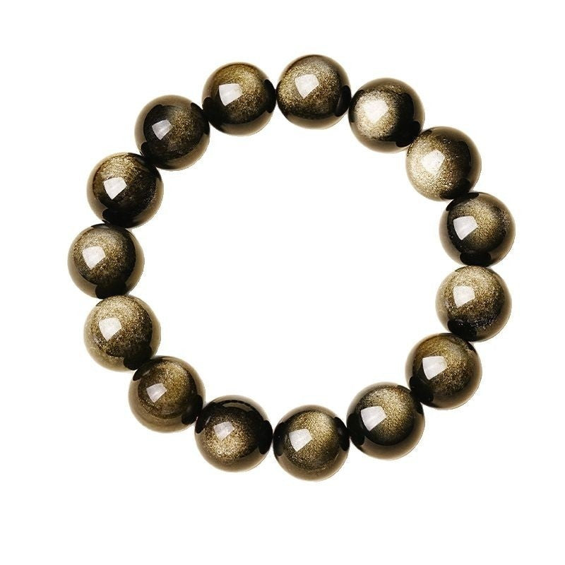 Natural Black Gold Obsidian Plain-Loop Bracelet