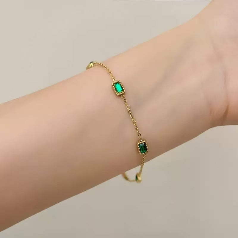 Non-fading Titanium Steel, Trendy And Niche Instagram-style, Light Luxury With A Premium Feel18K Gold Sugar-cube Emerald Set, Exquisitely Crafted And Versatile For Women This Summer