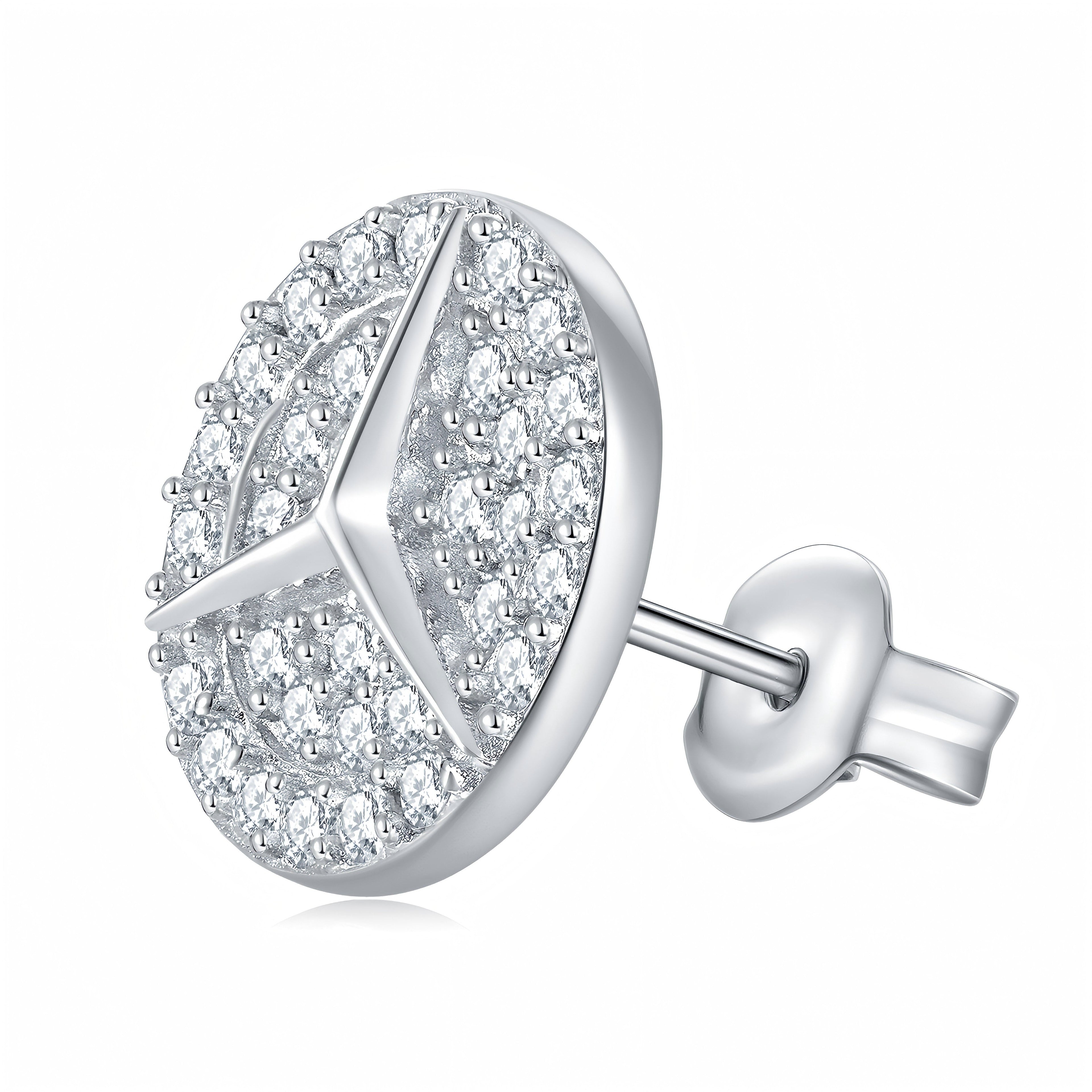 S925 Sterling Silver Moissanite Stud Earrings  Round Pave Three Pointed Star Geometric Design With GRA Certificate Platinum Plated Gift Box Set For Women Or Men
