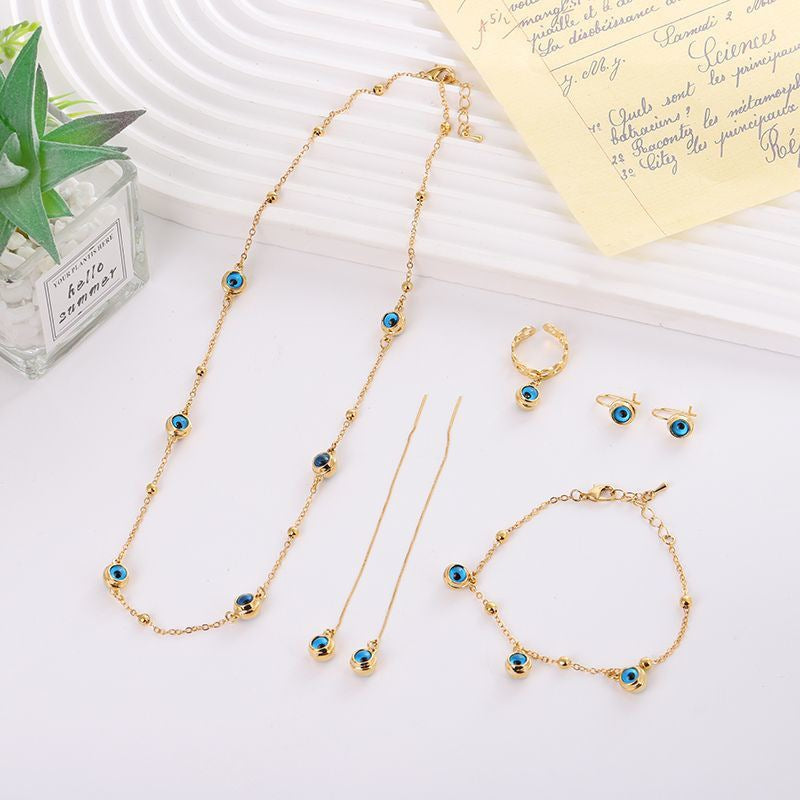 Blue Evil Eye Five Piece Jewelry Set
