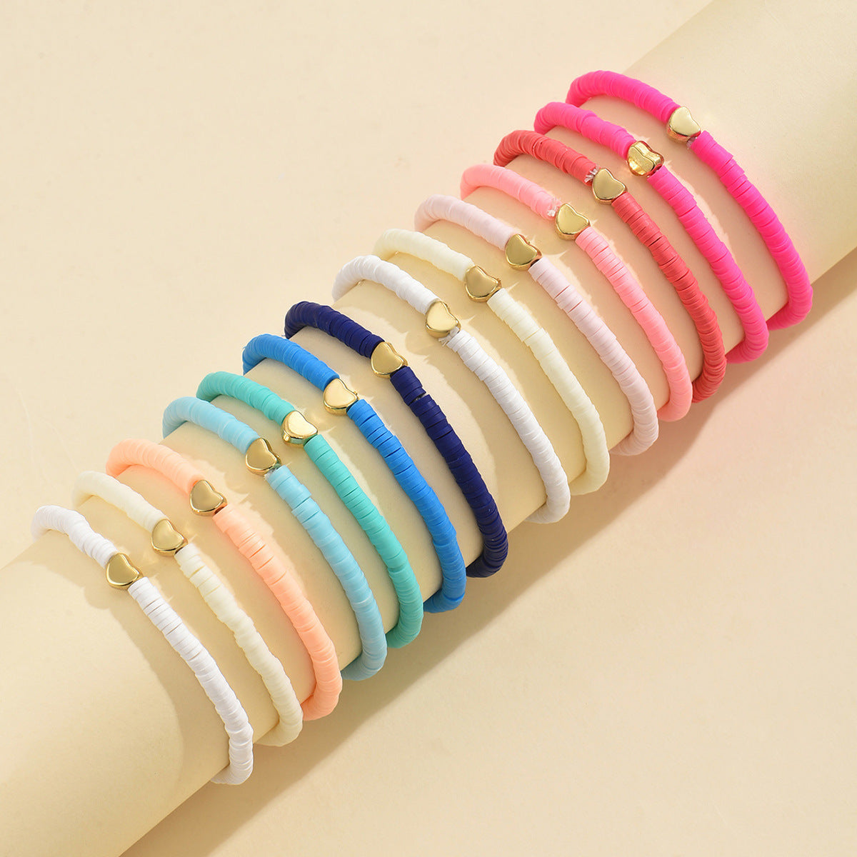 Stylish CCB Womens Heart-Shaped Colorful Beaded Bracelet
