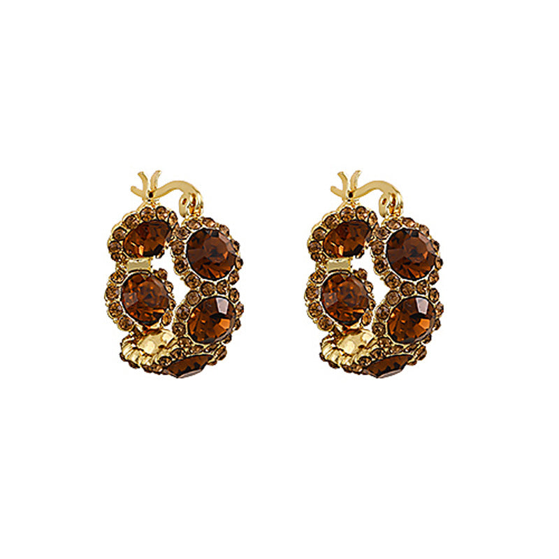 Elegant Light-luxury Coffee-colored Crystal Hoop Ear Clips