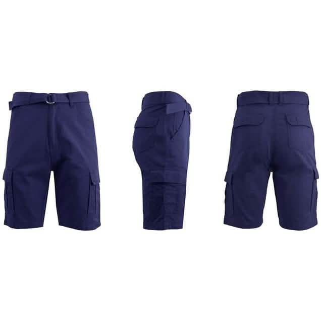 Men's 100% Cotton Belted Cargo Shorts - Assorted Colors and Sizes