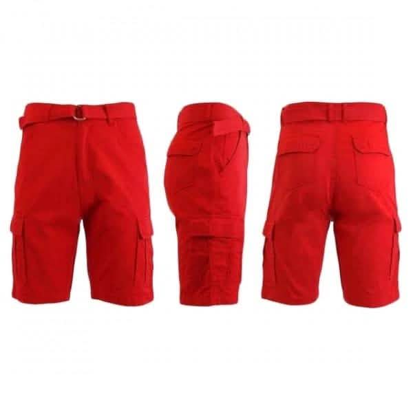 Men's 100% Cotton Belted Cargo Shorts - Assorted Colors and Sizes