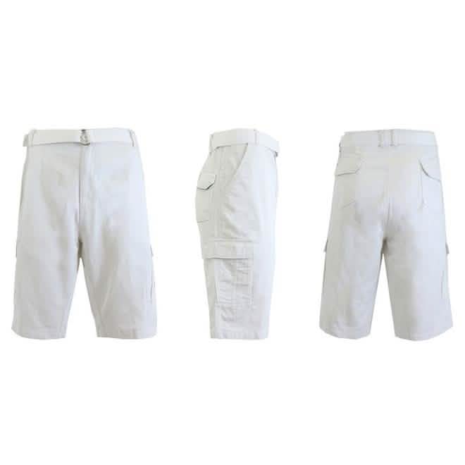 Men's 100% Cotton Belted Cargo Shorts - Assorted Colors and Sizes