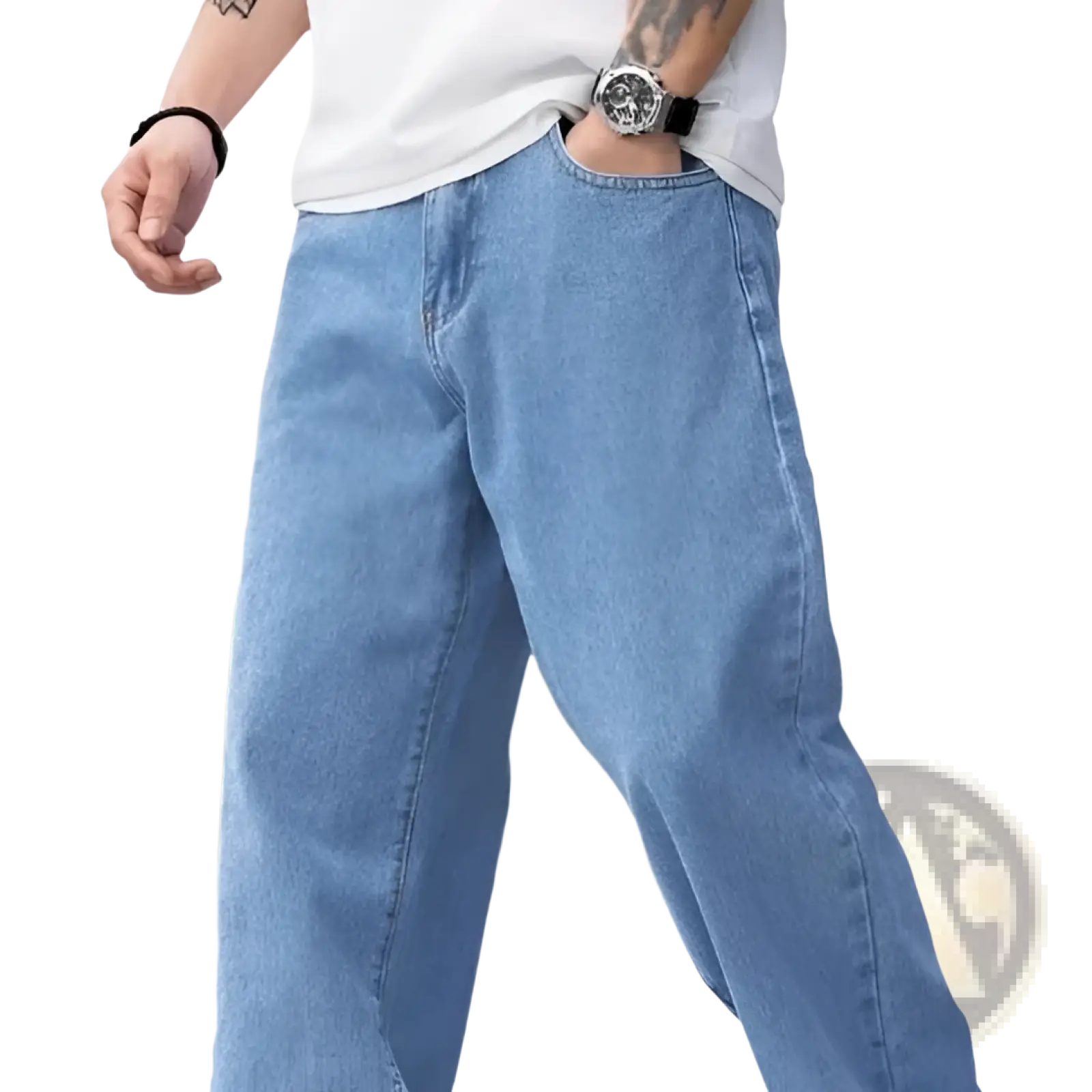Men's Relaxed Straight Leg Light Wash Denim Jeans