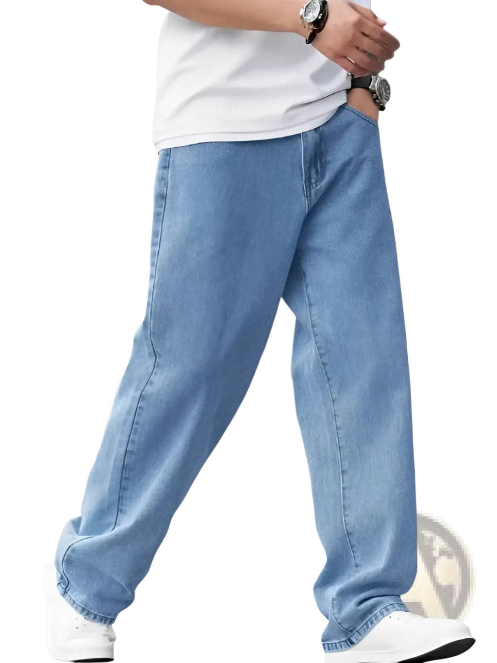 Men's Relaxed Straight Leg Light Wash Denim Jeans
