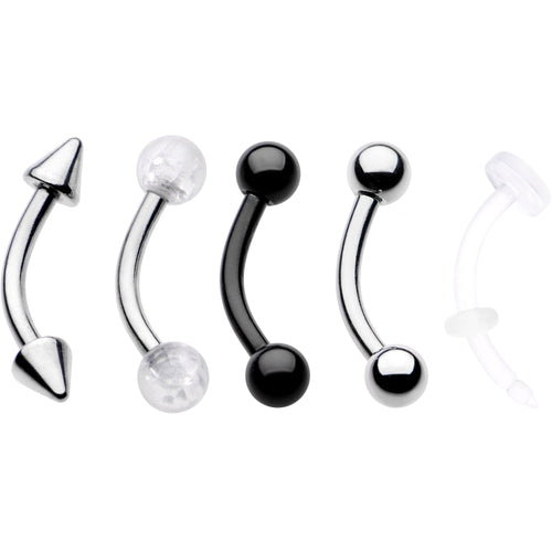16G 5/16 Curved Barbell Eyebrow Ring Set of 5
