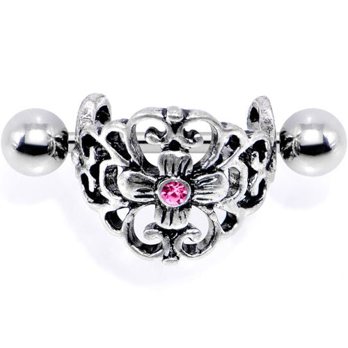 16G 1/2 Pink Gem Filigree Floral Cuff Cartilage Earring