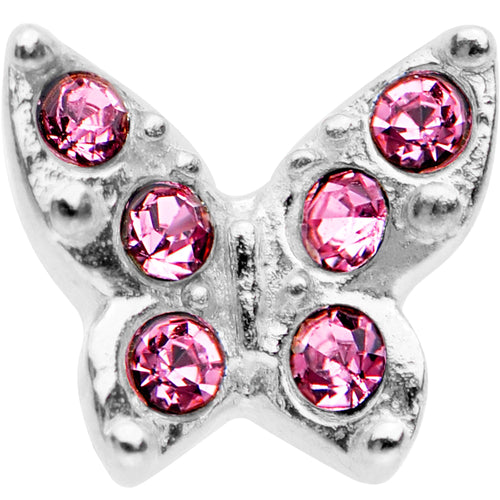 16G Pink Gem Silver Tone Butterfly Tragus Cartilage Earring