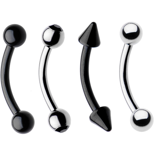 16G 5/16 Black Plated Steel Curved Barbell Eyebrow Ring Set of 4